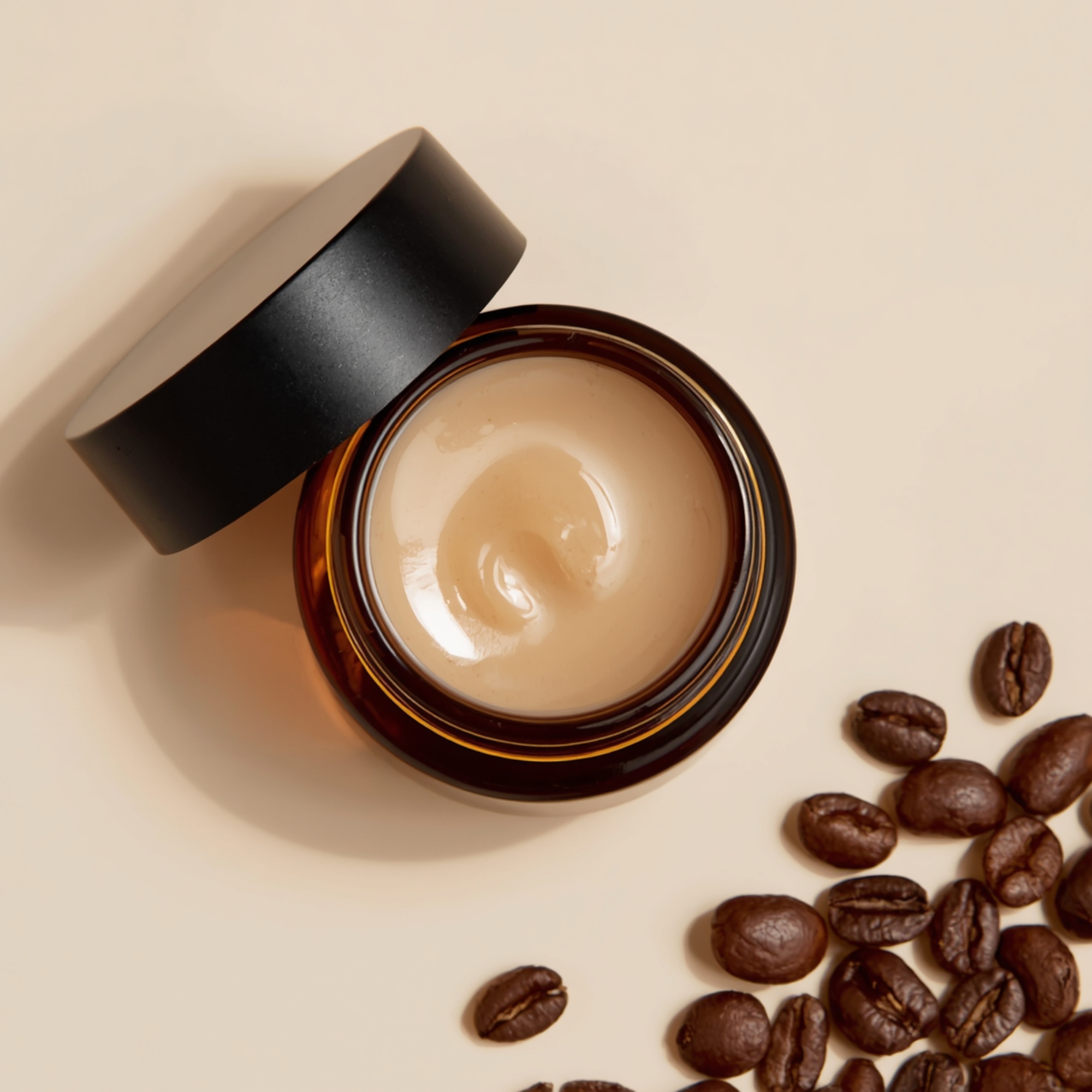 Coffee Bean Eye Cream — open jar with coffee beans